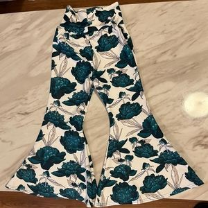 Brand New! Turquoise & White Floral Bell-bottoms!